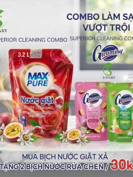 Mua Bịch nước Giặt Xả Maxpure Hoa Hồng Bulgaria 3.2 Lít,tặng 2 bịch nước rữa chén/30k